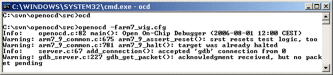 OpenOCD server output